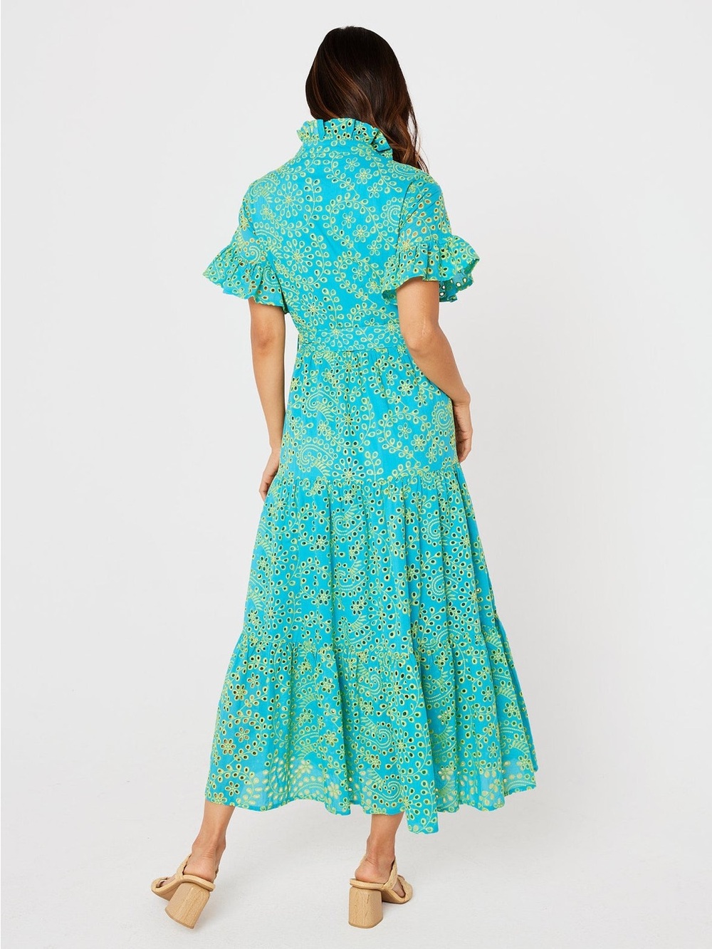 NWT Abbey Glass Sadie Maxi Dress Teal and Chartreuse Jasmine Eyelet Sz XL - Picture 6 of 15